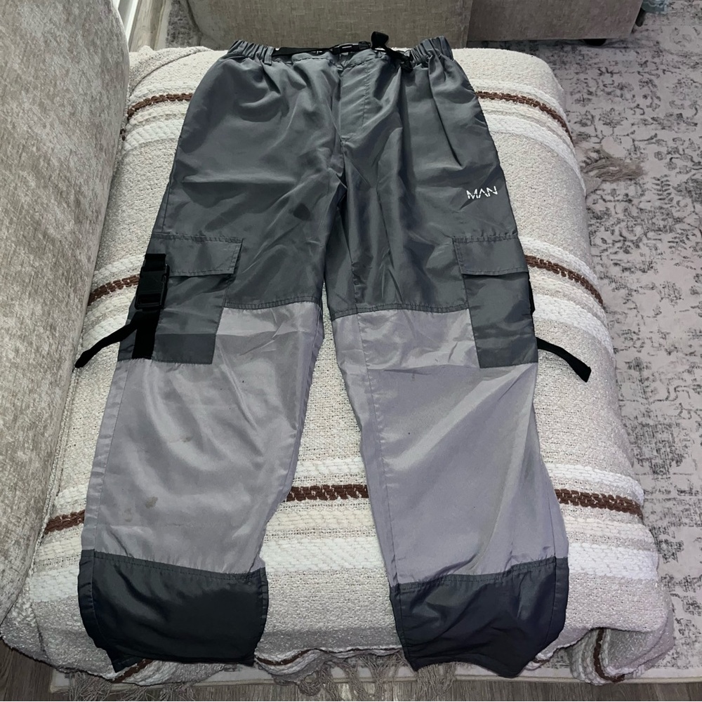 Gray Cargo Pants with Adjustable Straps